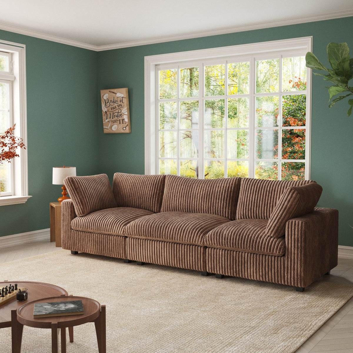 ATUNUS USA in Stock Drop Shipping Cloud Sofa Living Room Furniture Brown Corduroy Modular Sectional Couch Sofa Set