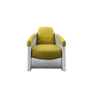 28\" HMS Top Grain Leather Barrel Chair in Yellow and Steel Blue for Living Room