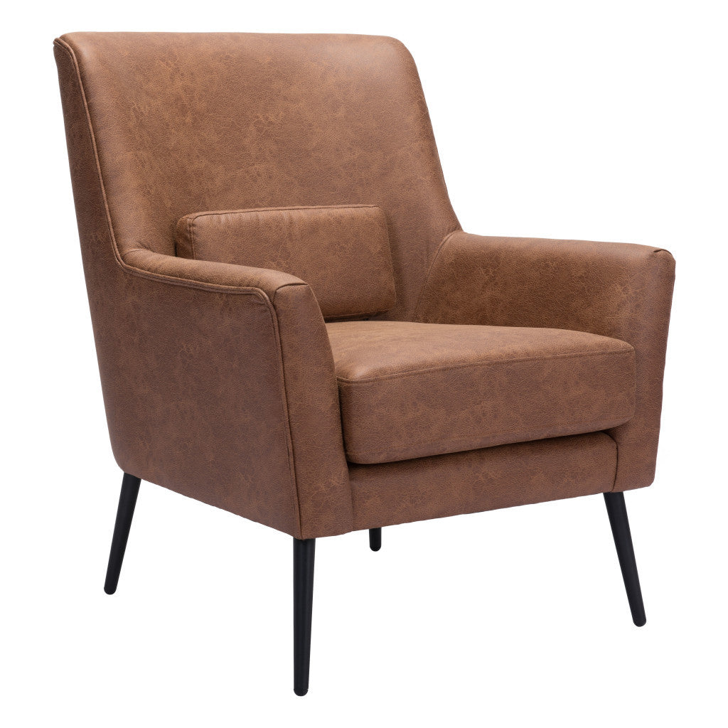 HMS 29 Brown and Black Faux Leather Arm Chair with Upholstered Toss Pillow Stylish Living Room Furniture