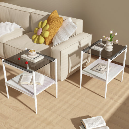 Set of 2  Living Room Table Set Color Glass Side Table with Simple Design  2 Layers Corner Table
