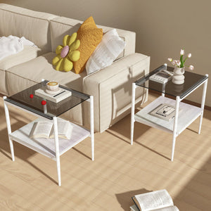 Set of 2  Living Room Table Set Color Glass Side Table with Simple Design  2 Layers Corner Table