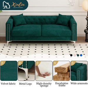 Modern 83-Inch Triple Mid-Century Upholstered Velvet Sofa Free Shipping for Living Room Dining Bedroom Fabric Metal Material
