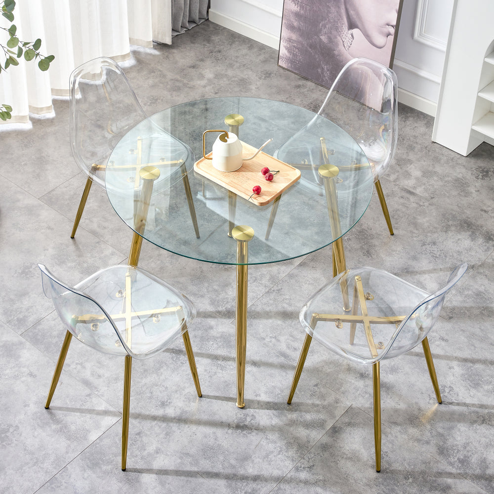 A Glass Tabletop with a Diameter of 40 Inches and a Modern Minimalist Circular Dining Table