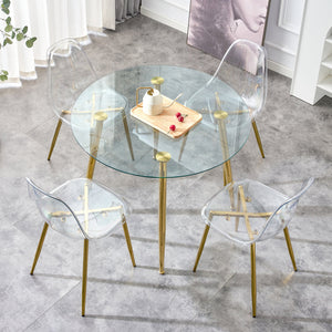 A Glass Tabletop with a Diameter of 40 Inches and a Modern Minimalist Circular Dining Table