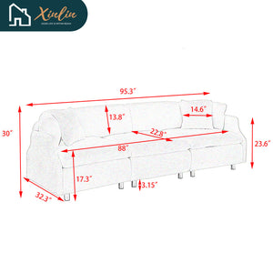 Modern 95.3-Inch Velvet Sofa With Two Throw Pillows Spacious and Comfortable Three-Seater Free Shipping