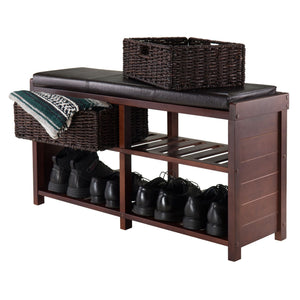 Colin Cushion Bench with Baskets for Entryway Shoe Racks