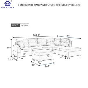 Winforce Morden Style Muebles De Sala Set Furniture Luxury Divano Letto Corner Sofa