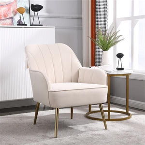 Mid Century Modern Velvet Sherpa Armchair Easy Assembly BEIGE Living Room Chair for Bedroom & Office