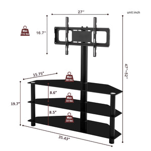 Black Multi-function TV Stand Height Adjustable Bracket Swivel 3-Tier for Living Room Furniture