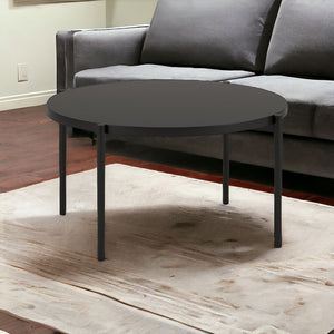 HMS 32\" Antique European Round Coffee Table Black Steel with Marble and Stone Finish for Living Room Furniture