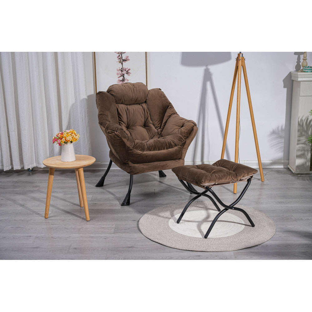 Living Room Chairs Modern Cotton Fabric Lazy Chair, Accent Contemporary Lounge Chair, Single Steel Frame Leisure Sofa Chair