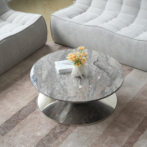 ATUNUS USA in Stock Drop Shipping Metal Base Stainless Steel Modern Marbling Wood Top Side Oval Center Tea Coffee Table