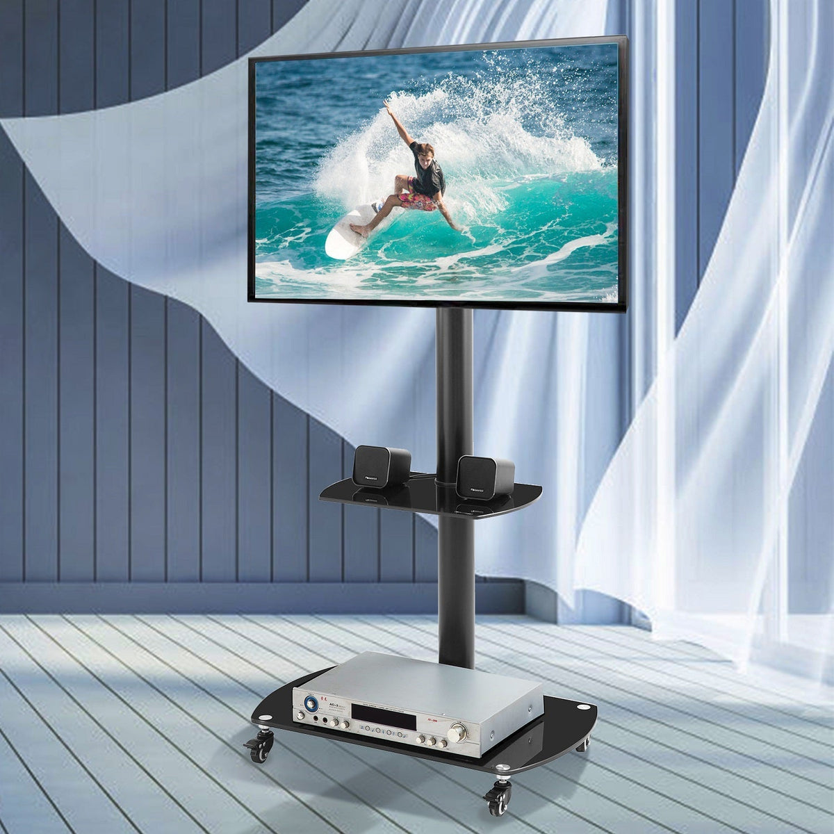 Wall-Mounted Floating TV Stand Modern Media Console with Hidden Storage Height Adjustable Rolling TV Stand with Locking Wheels
