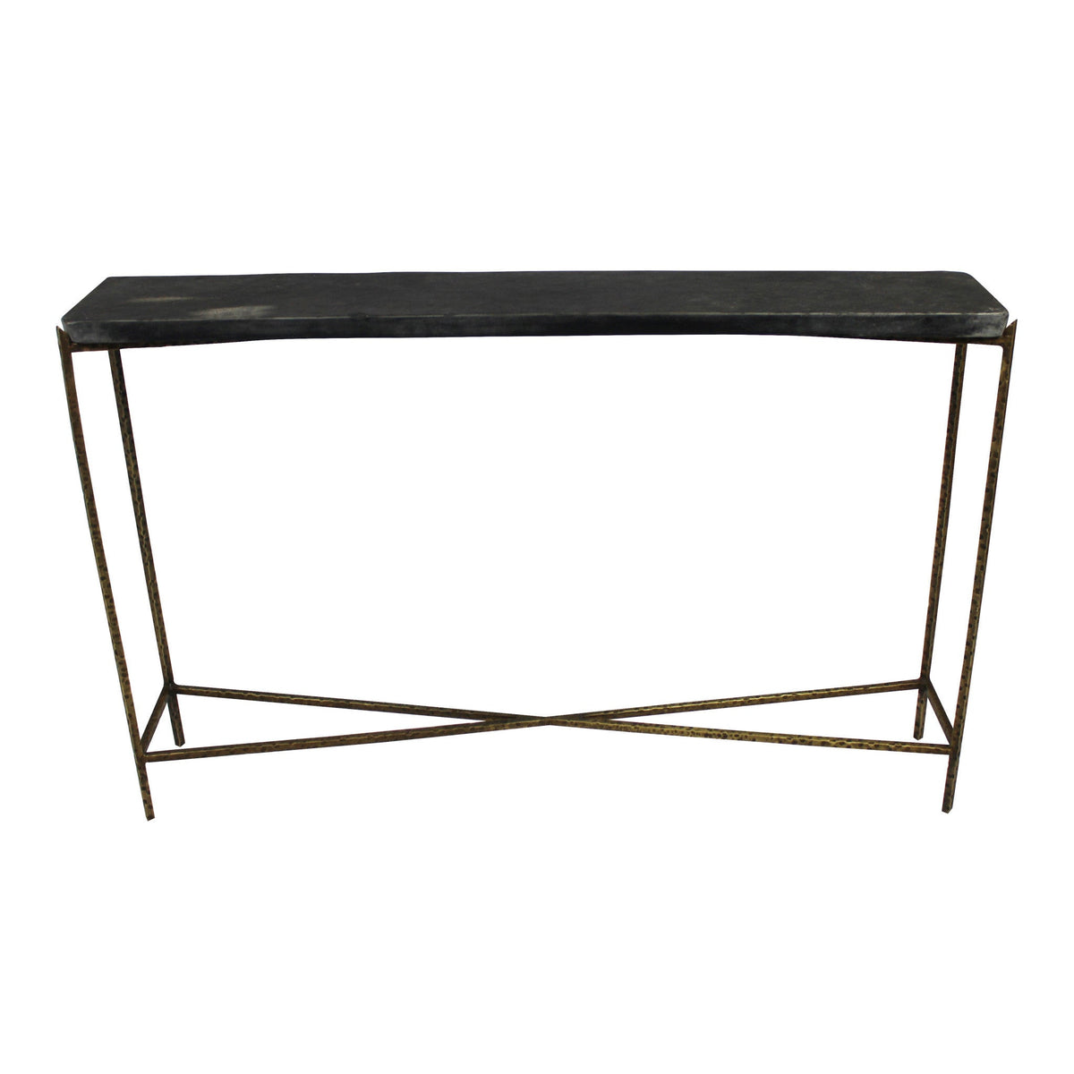 HMS 48\" Rustic End Table Black Gold Stone Frame Console for Living Room Bedroom Hotel Accent Wood Glass for Decorative Use