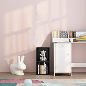 YQ FOREVER 2 Tier Black Bookcase Wooden Shelving Display Storage Unit Office Living Room Furniture