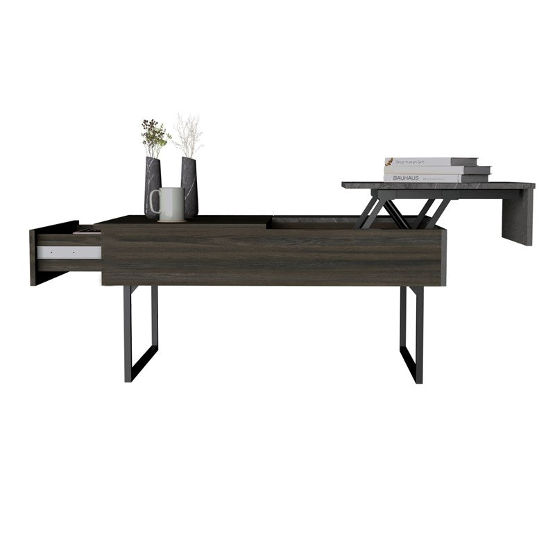 HMS 39\" Espresso and Black Metal Lift Top Coffee Table with Drawer