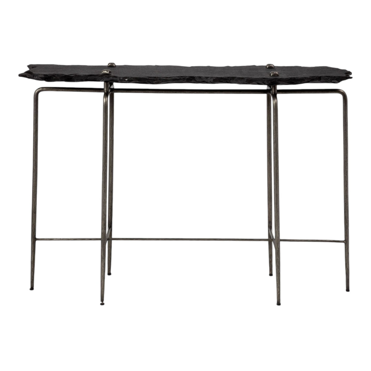 HMS Contemporary Six Leg Console Table 17\" Black and Silver Slate Wood MDF Glass for Living Room or Hotel Bedroom Furniture