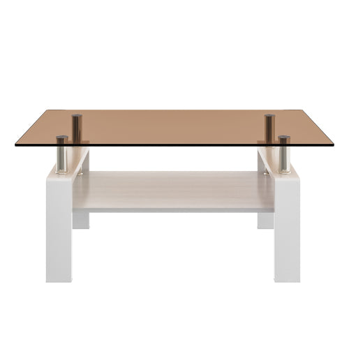 Rectangle Coffee Table, Tempered Glass Tabletop with MDF Layer, Modern Table for Living Room , Brown Glass