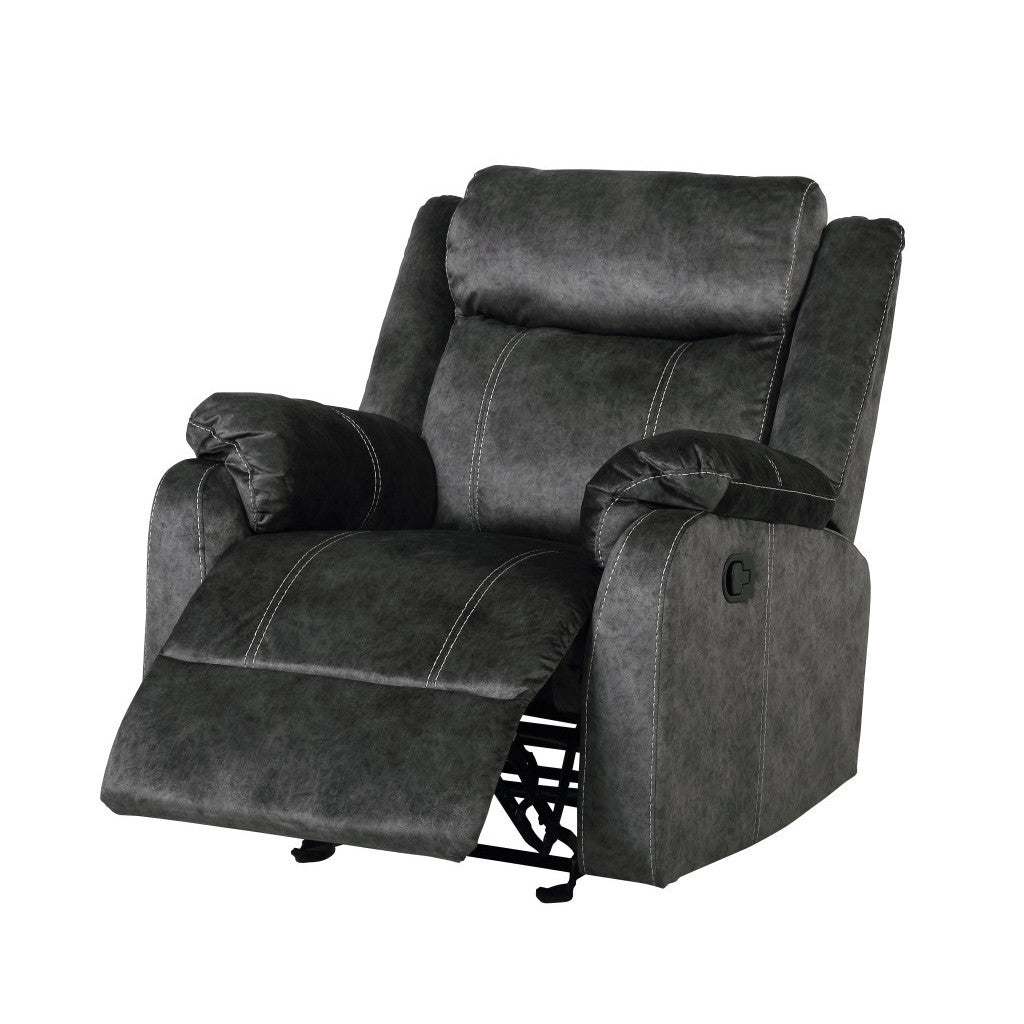 Modern Style 35" Granite Gray Fabric Manual Recliner Extendable Synthetic Leather Upholstery Wood/Metal Frame for Living Room