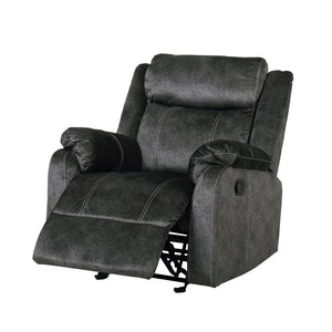 Modern Style 35" Granite Gray Fabric Manual Recliner Extendable Synthetic Leather Upholstery Wood/Metal Frame for Living Room