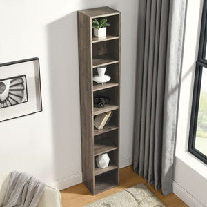 8-Tier Adjustable Tall Narrow Bookcase Home Office Multi-Functional Double-Decker Display Bookshelf CD/DVD Slim Storage Cabinet