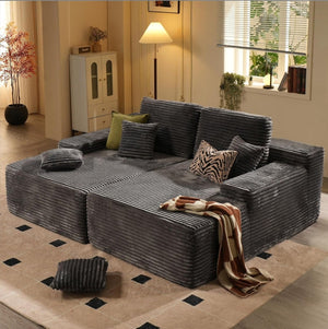 Oversized Vacuum Compressed Boneless Sofa Modern Modular Corduroy Double Chaise Sleeper Sofa Couch