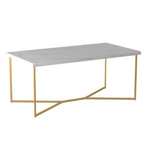 FCJ Modern Glam Convertible Coffee Table Sintered Stone with Metal and Faux Marble Set Living Room Furniture