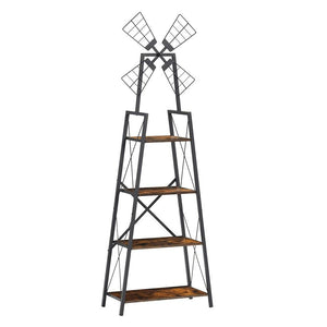 4-Tier Bookshelf with Windmill Metal Frame Display Storage Shelves Bookcase Organizer for Living Room & Home Office