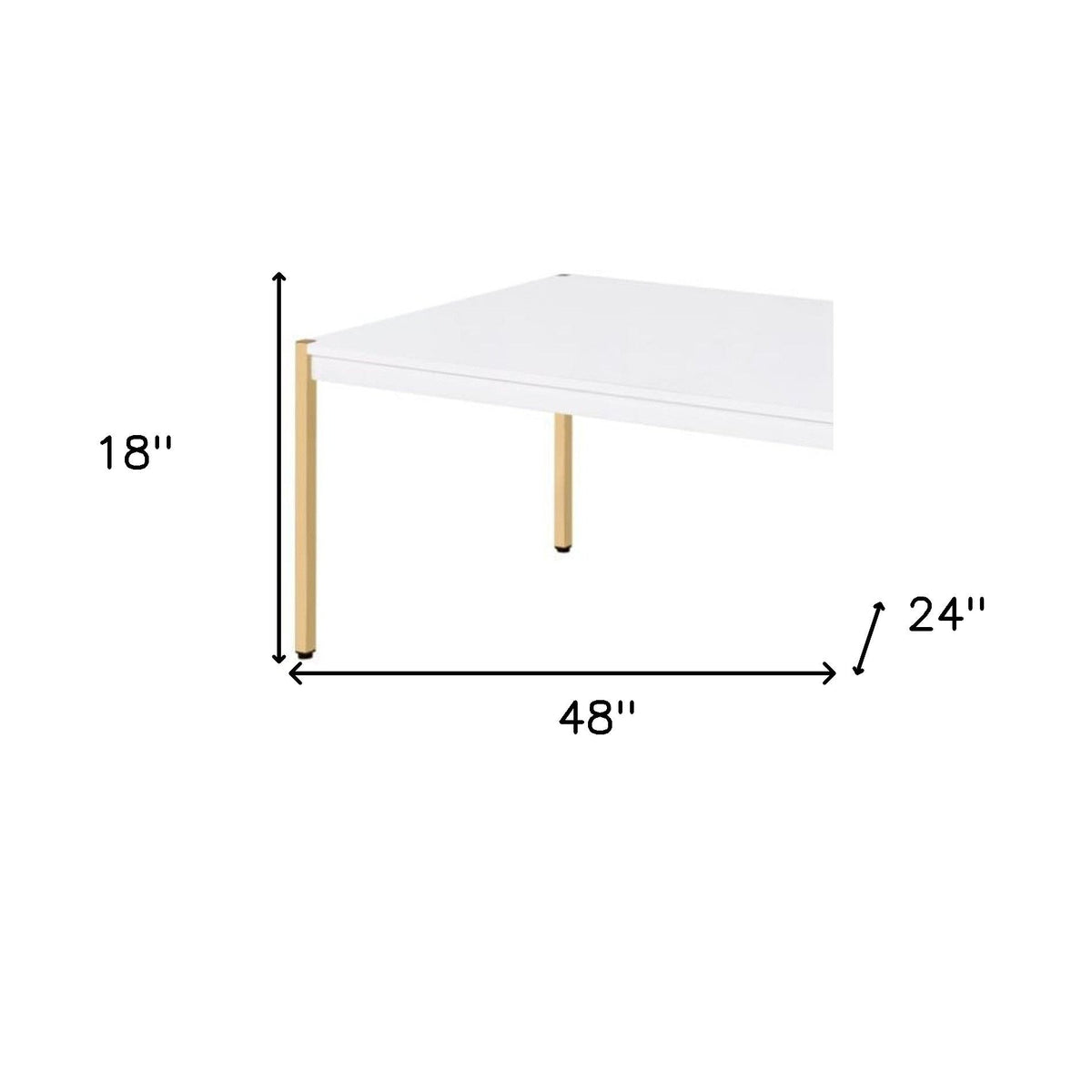 HMS 48” White and Gold Farmhouse Style Resin Wood and Metal Coffee Table for Living Room Furniture or Side Table Use