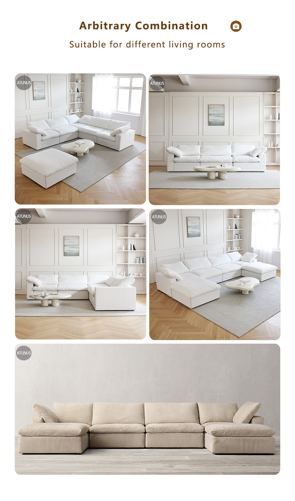 ATUNUS USA in Stock Drop Shipping Cloud Sofa Living Room Furniture Nordic Black White Grey Modular Sectional Couch Sofa Set