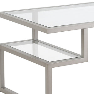 HMS 45 Convertible Silver Glass Steel Coffee Table Two Shelves Tempered Glass Top Farmhouse Style Side for Tea for Living Room