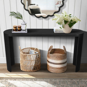 60 Thick Top FCJ Console Table with Curved Legs Supports Inward & Outward-Facing Sofa Installation for Entryway