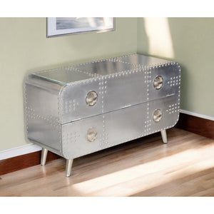 HMS 44\" Luxury Silver Aluminum Enclosed Storage TV Stand Modern Wood Living Room Furniture Table