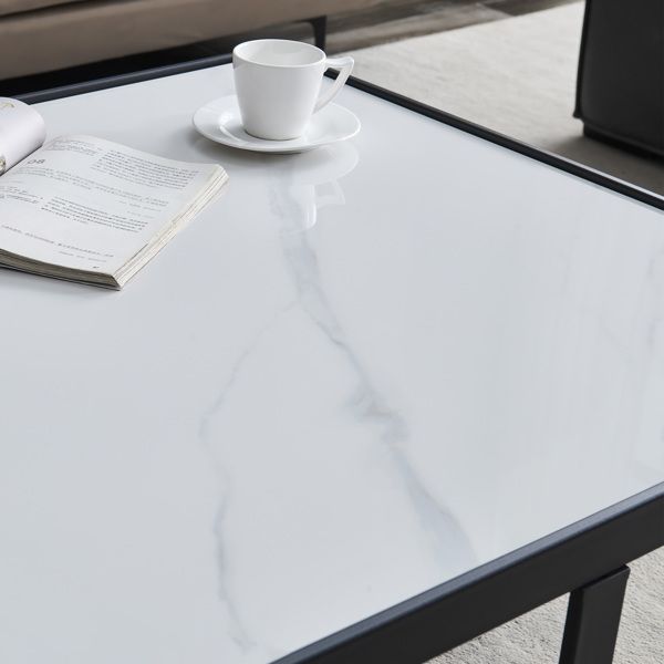 Minimalist Square Coffee Table with Black Metal Frame and Sintered Stone Top Unique Modern Design