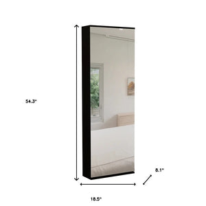 HMS Stylish Black Wengue Wall-Mounted Shoe Rack Cabinet Space-Saving Home Furniture with Mirror