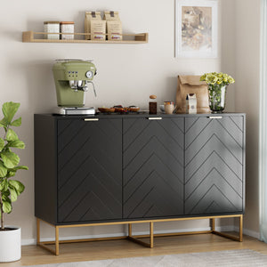 US Overseas Warehouse Free Shipping Black Storage Buffet Cabinet 3 Doors Sideboard Cabinet with Adjustable Shelf