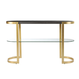 HMS 49\" Gray and Gold Solid Wood Oval Sled Console Table with Storage Elegant Coffee Table Design