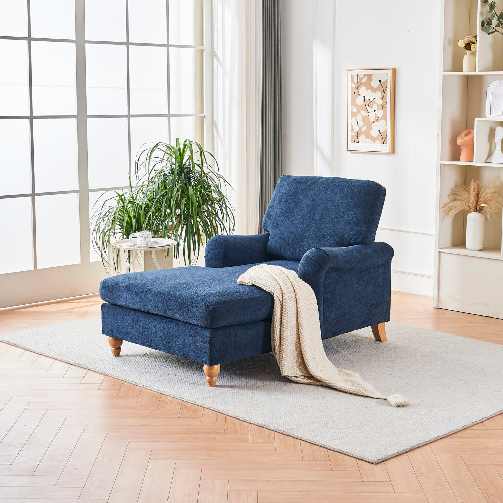 Modern Mid-Century Indoor Oversized Chaise Lounger Comfort Sleeper Sofa with Soild Wood Legs