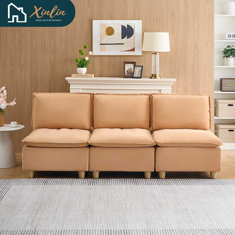 104\" Pumpkin Flannel 3-Seater Modular Sofa Fashion-Minimalist with Storage for Living Room or Outdoor Free Shipping US