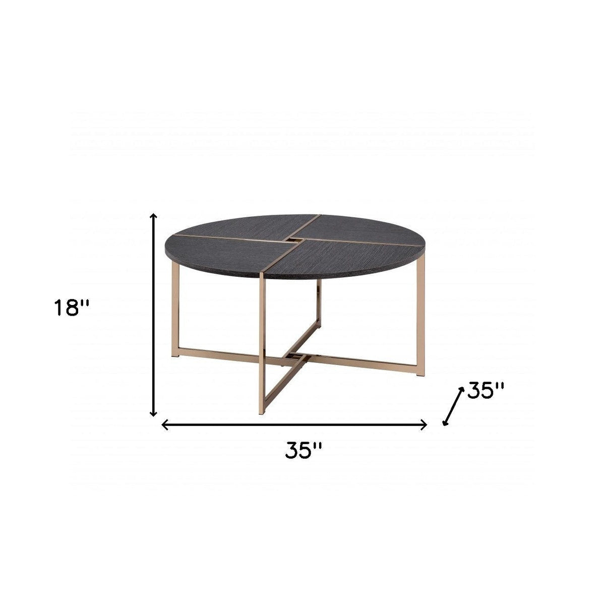HMS 35 Black and Champagne Metal Round Cross Legs Coffee Table