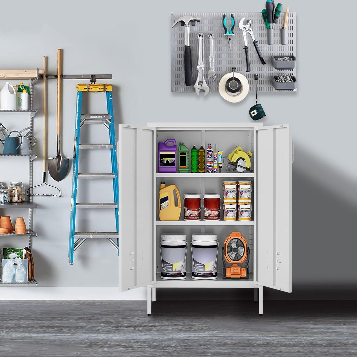 White Kitchen Pantry Storage Cabinet Tall Steel Cabinet Locker for Kitchen  Living Room Dining Room