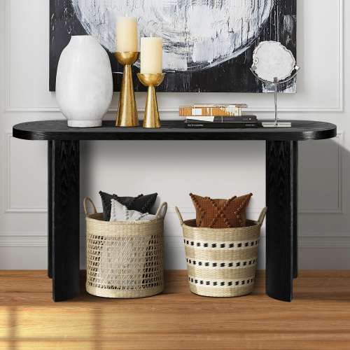 60 Thick Top FCJ Console Table with Curved Legs Supports Inward & Outward-Facing Sofa Installation for Entryway