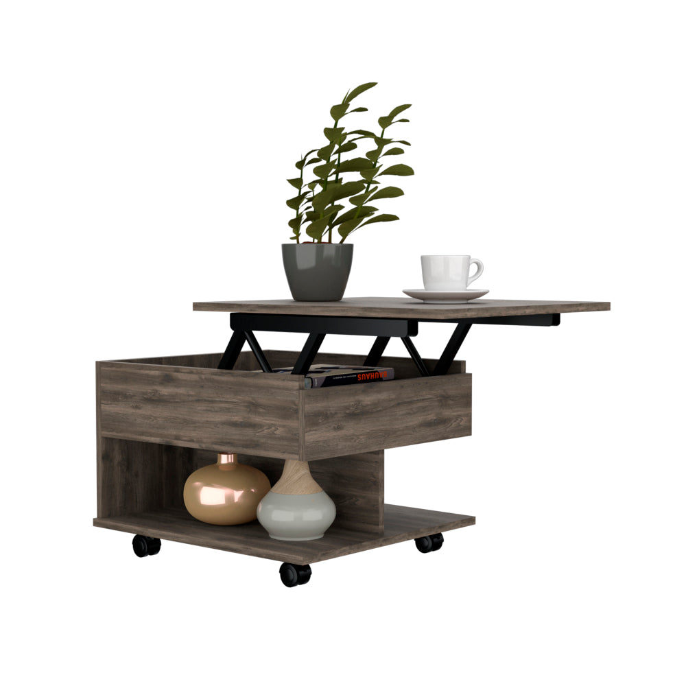 Lift Top Coffee Table, Casters, One Shelf, Dark Brown
