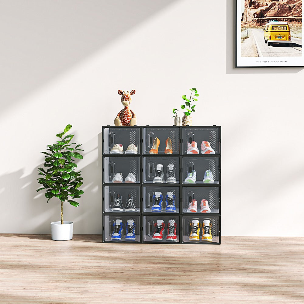 Black, Big Size Shoe Rack, 12PCS, 36*28*21cm, Shoe Box, Plastic Mesh, Freely Combinable