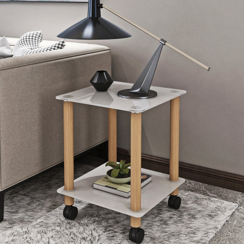 Movable Living Room Tables , Glass Sofa Table with Wheels , Easy to Move 3 Options Setting