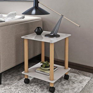 Movable Living Room Tables , Glass Sofa Table with Wheels , Easy to Move 3 Options Setting