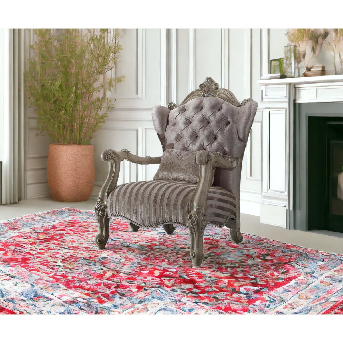 HMS 34\" Living Room Arm Chair in Golden Brown and Chocolate Velvet Tufted Design with Matching Toss Pillow