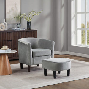 Velvet Accent Chair with Ottoman, Modern Barrel Chair Armchair for Living Room, Green