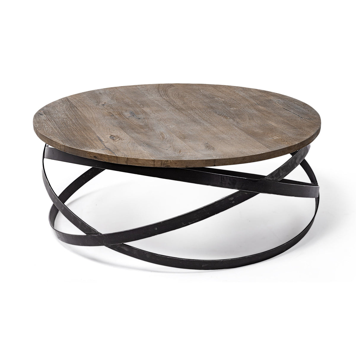Solid Wood and Metal Round Coffee Table HMS 41 in Brown and Black-Durable and Stylish
