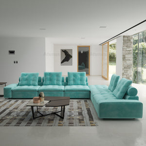 ATUNUS USA in Stock Drop Shipping Tiffany Blue Pet-Friendly Velvet Modular 7 Seater Sectional Sofa Set Scratch Proof Miami Couch